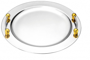 ROUND TRAY WITH GOLDED HANDLES